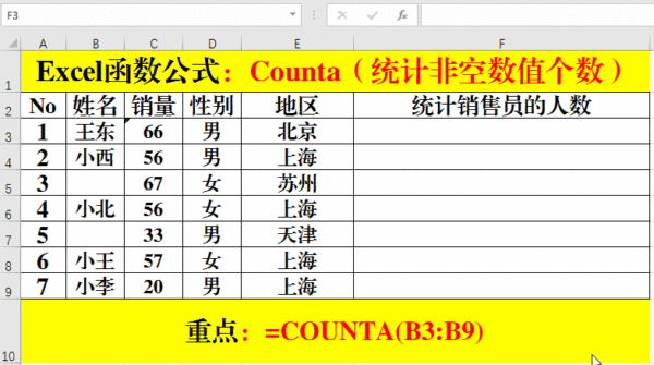Excel 中的 COUNTA 统计函数