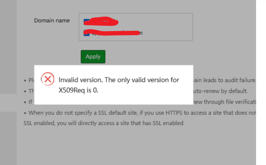 宝塔面板 SSL 证书安装失败：Invalid version. The only valid version for X509Req is 0 解决方法 -1