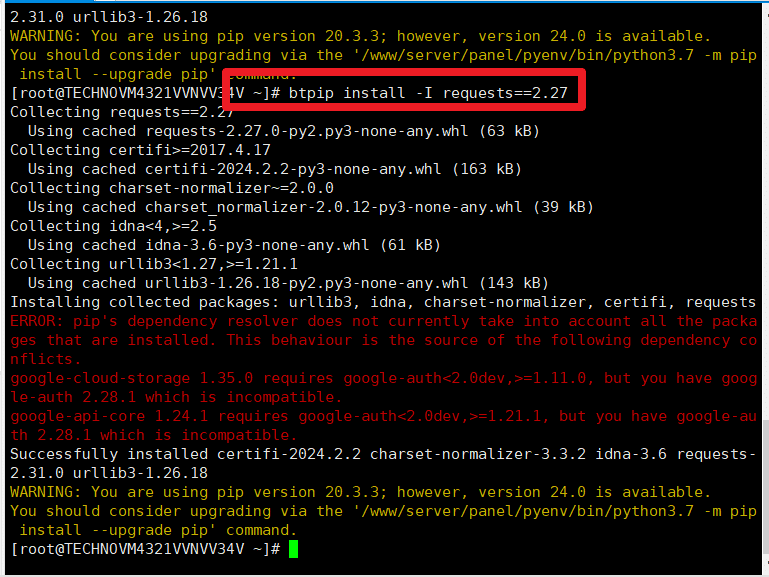 宝塔面板出现错误:ImportError: urllib3 v2.0 only supports OpenSSL 1.1.1+, currently the'ssl'module is compiled with'OpenSSL 1.0.2k-fips 26 Jan 2017'. See: https://github.com/urllib3/urllib3/issues/2168 宝塔面板出现错误:ImportError: urllib3 v2.0 only supports OpenSSL 1.1.1+, currently the'ssl'module is compiled with'OpenSSL 1.0.2k-fips 26 Jan 2017'. See: https://github.com/urllib3/urllib3/issues/2168